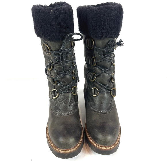 Sorell Womens Leather Faux Fur Lined Tall Boots Size 8 Wool Pull-On Warm Winter - Picture 5 of 12